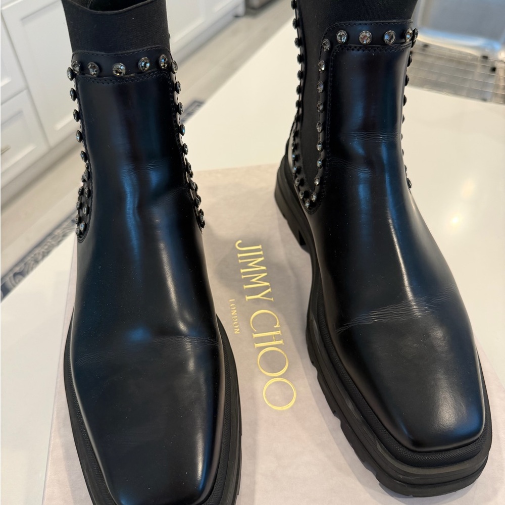 Jimmy Choo Women’s Black Studded Leather Chelsea Boots